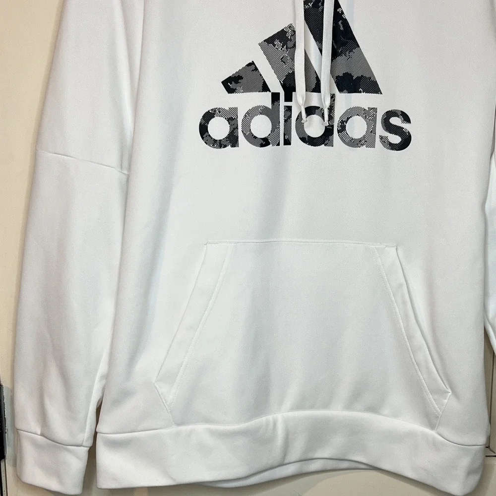 adidas AEROREADY Men's Pullover Hoodie Graphic Logo Size M White Polyester